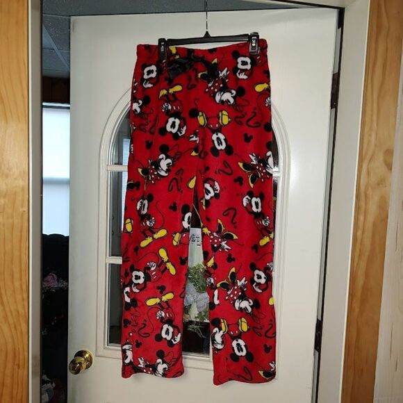 Disney Red Mickey Minnie Soft Fleece Lounge Pants Size Women's Small - Picture 1 of 2